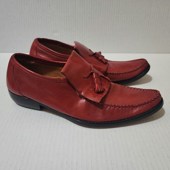 Calzature Celini Italy Mens Leather Loafers Red Tassels Slip-On Shoes IT39/EU 40 - Picture 2 of 13